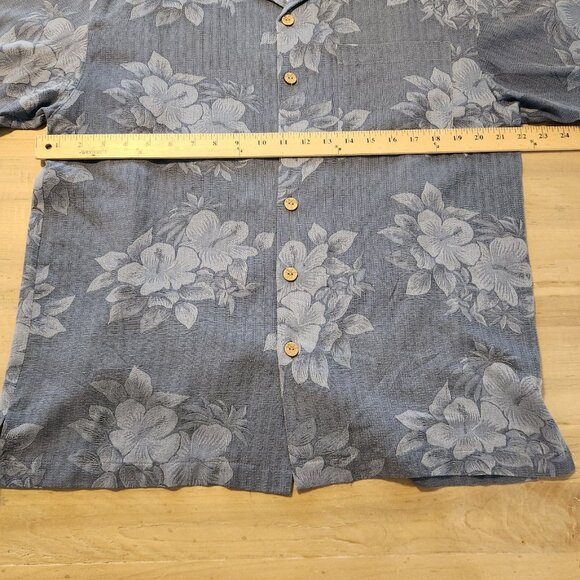 Paradise Blue Hawaiian Shirt 100% Silk Floral Beach Blue Button Up Mens Medium - Picture 10 of 11